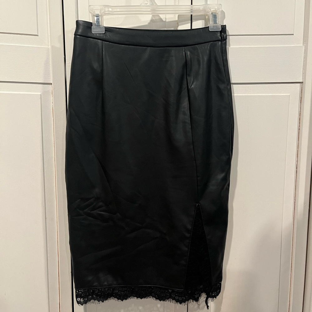 Express pleather pencil skirt with‎ lace trim NWT